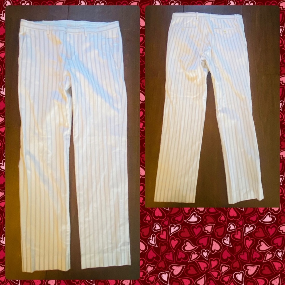 GUCCI White Pants Gray Pinstripe Slacks 32” w x 30” L